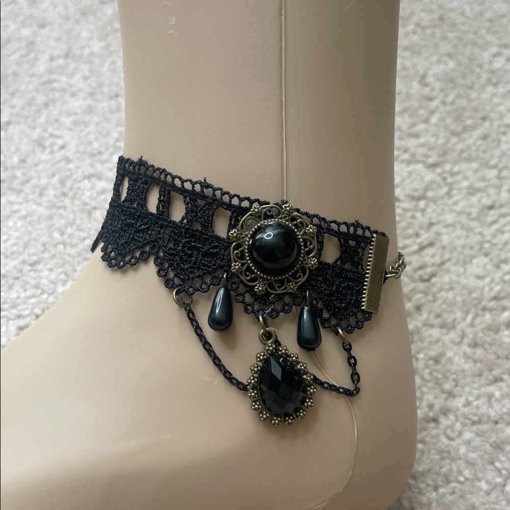 NWT Black Lace Gothic Anklet with Beads - Picture 1 of 5